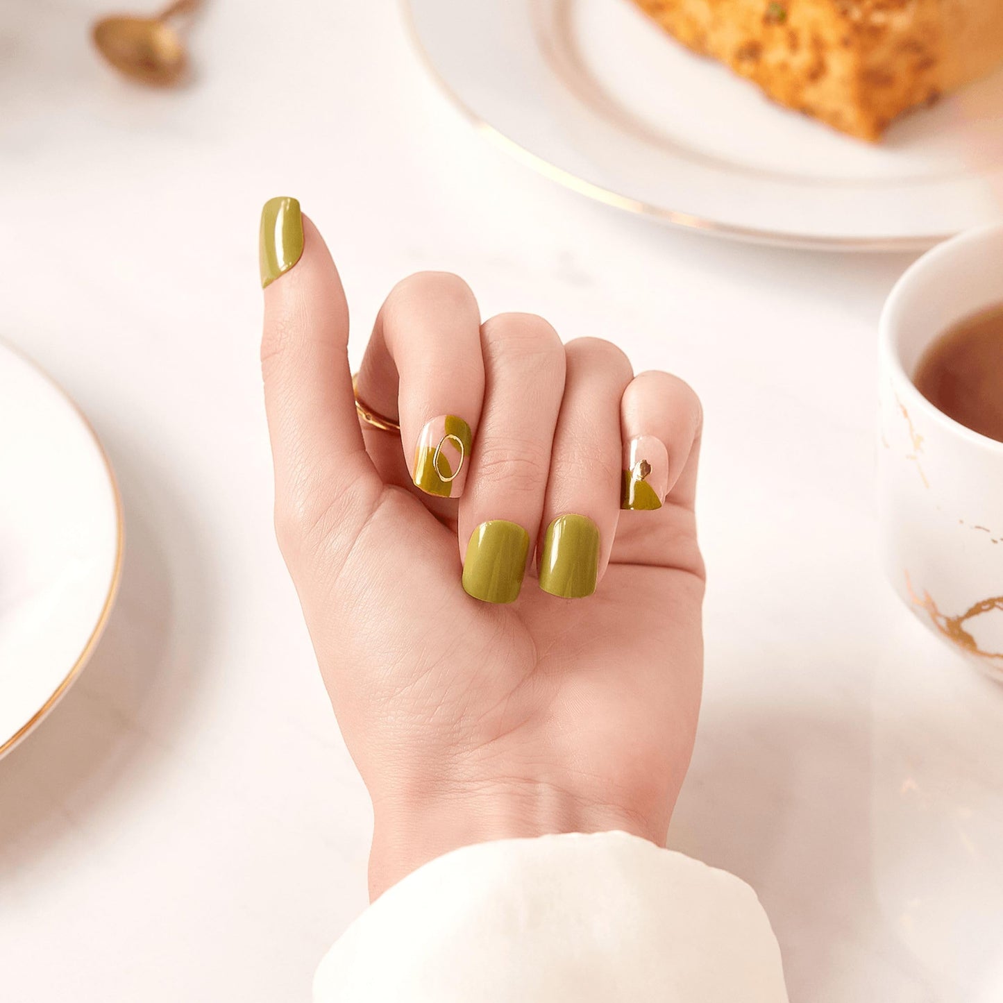 KISS imPRESS No Glue Mani Press On Nails, Design, Before Sunrise', Green, Short Size, Squoval Shape, Includes 30 Nails, Prep Pad, Instructions Sheet, 1 Manicure Stick, 1 Mini File (Pack of 2)