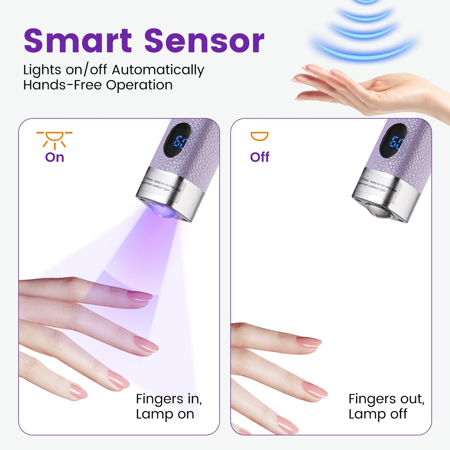 Quaferen Mini Handheld UV Light for Gel Nails with Stand, Rechargeable Flash Cure Nail Lamp with Auto Sensor, Cat Eye Magnet for Fast Drying at Home Salon (Purple)