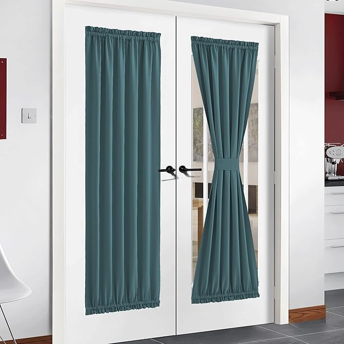 NICETOWN Blackout Door Window Panel - Privacy Thermal Insulated Room Darkening French Kitchen/Front Door Window Treatment Curtain Drapes, 1 Panel, 54W x 72L inches, Sea Teal