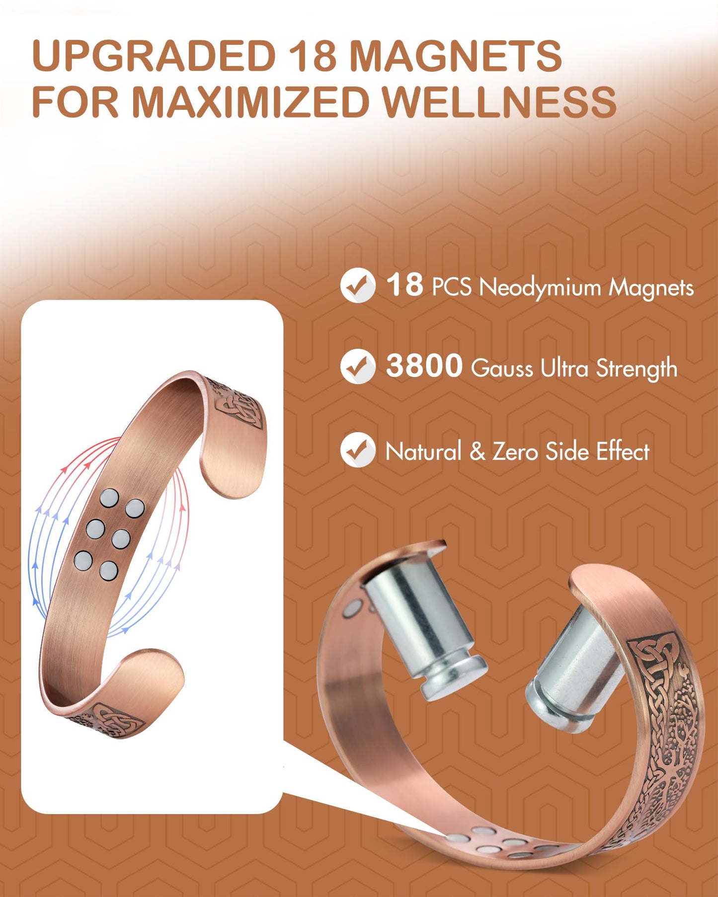 Feraco Copper Magnetic Bracelets for Men Women with 18X Ultra Strength Magnets, Tree of Life Pattern, 99.99% Pure Solid Copper Cuff Bangle, Jewelry Gift