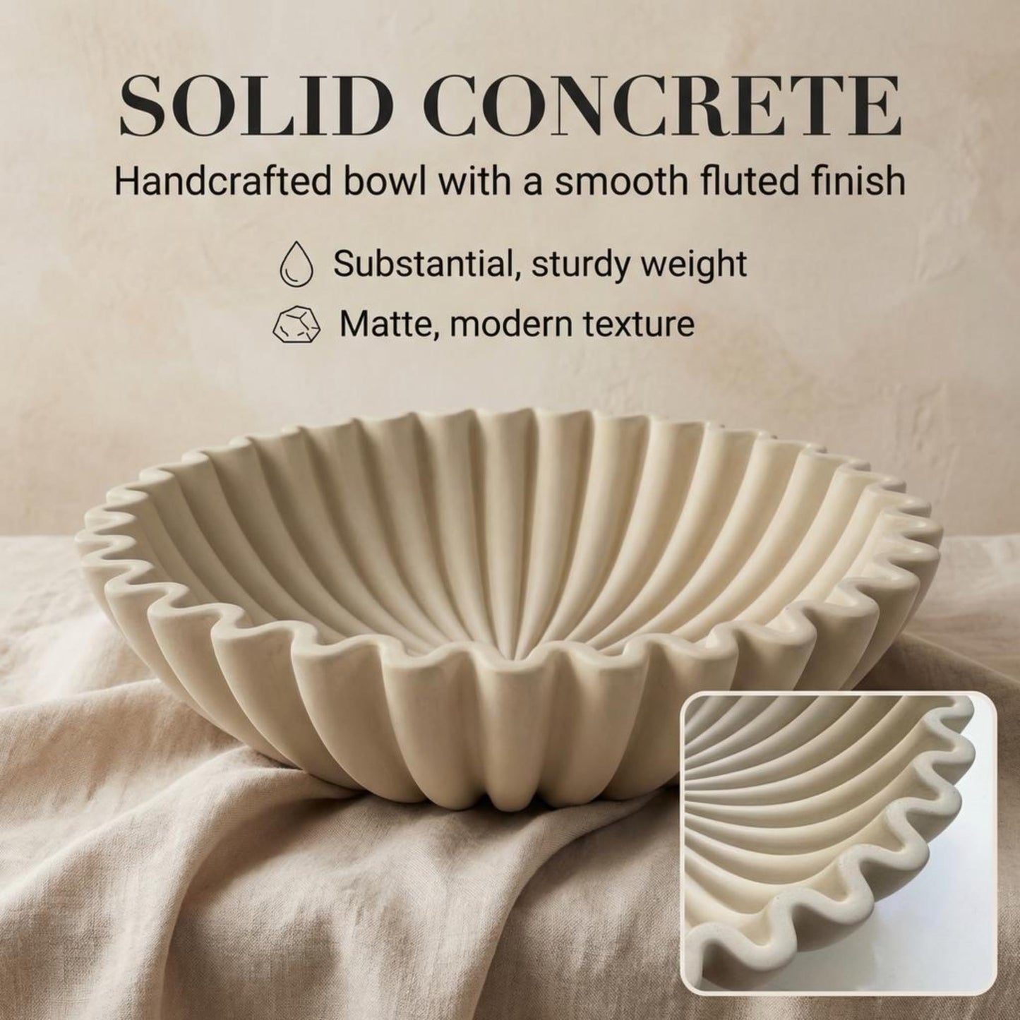 OAKOA Concrete Decorative Bowl - Organic Modern Home Decor Bowl - Decorative Objects - Cement Fruit Bowl - Modern Organic Home Decor