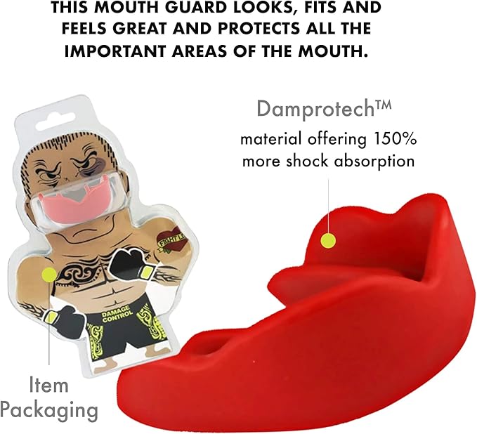 DAMAGE CONTROL High-Impact Mouth Guard – Sports Mouthguard for Boxing, Football, Hockey, Lacrosse & Basketball, Protects Teeth & Jaw, Protective Mouthpiece for Adults & Youth (Youth, Red)