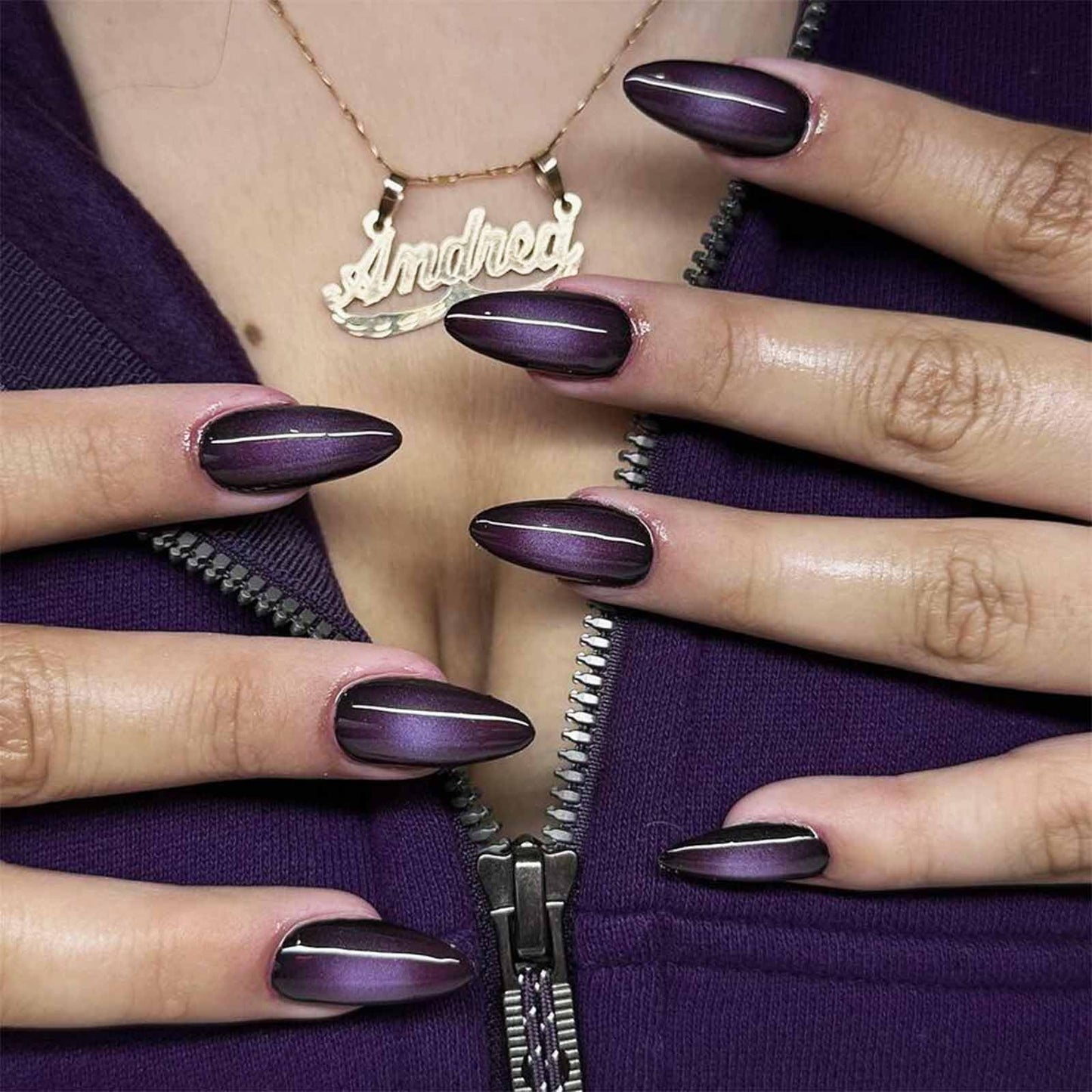 IMSOHOT Press on Nails Medium Almond Fake Nails Purple Ombre Stiletto Acrylic False Nails Gel Full Cover UV Artificial Nails 24PCS