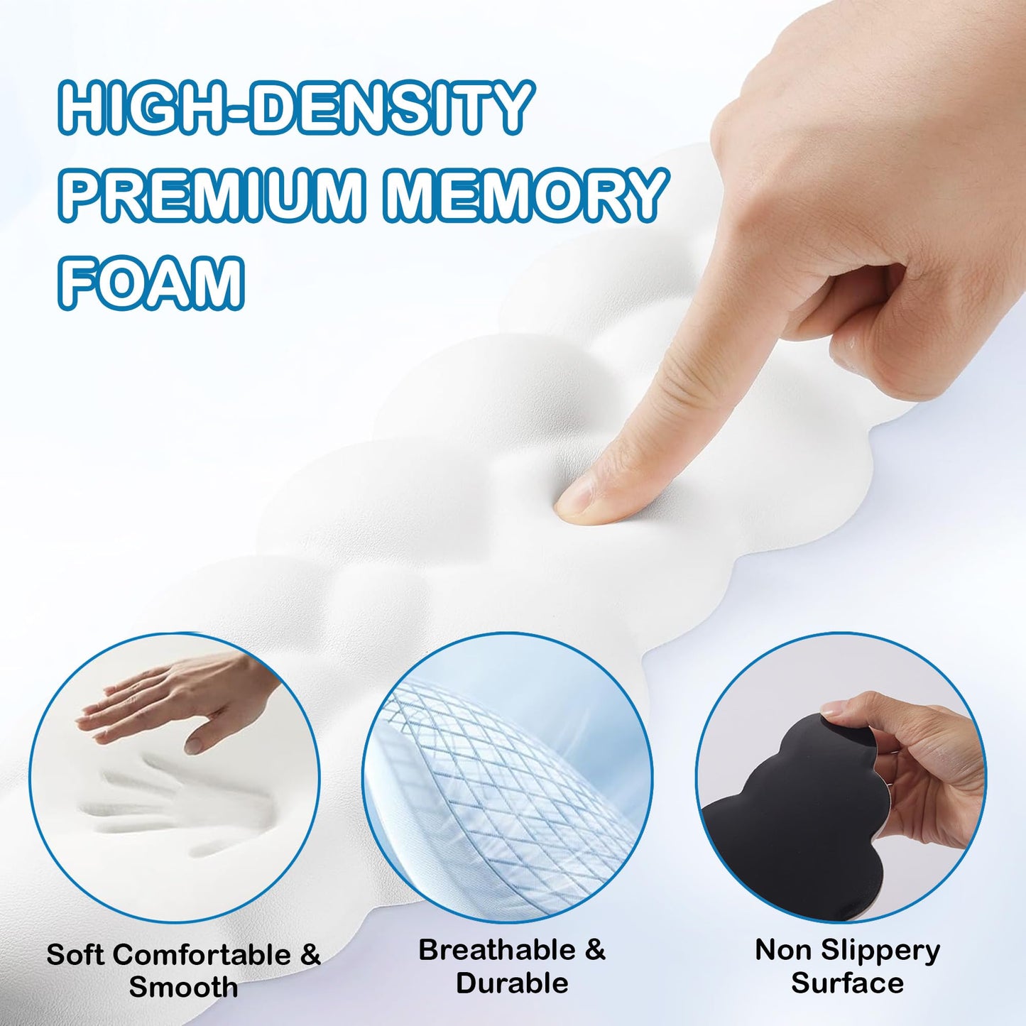Cloud Keyboard Wrist Rest & Mouse Pad Set for Typing Comfort – Ergonomic Memory Foam Wrist Support with Non-Slip Base, Soft Cloud Wrist Pad for Computer, Laptop, Office Work, Gaming & Home Desk
