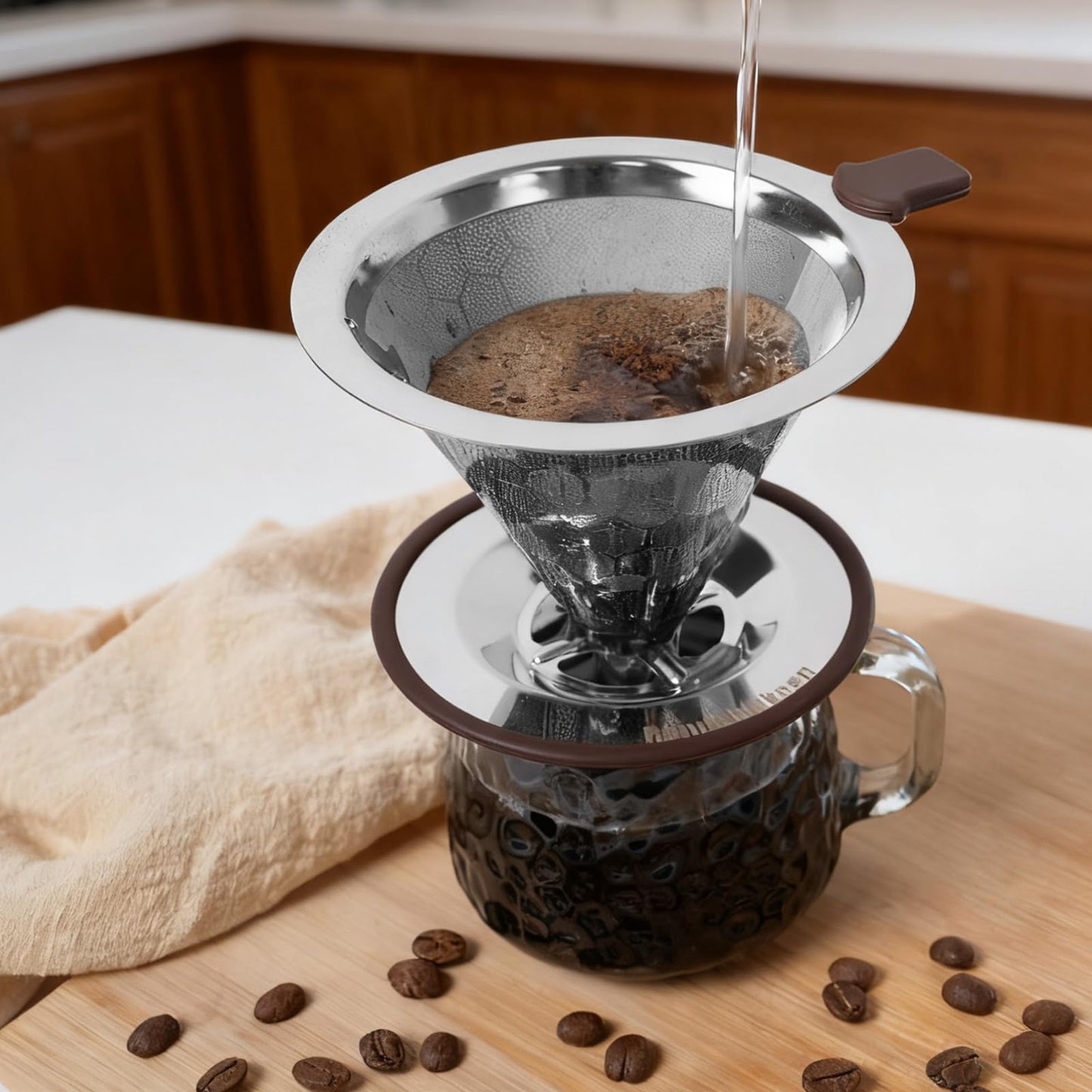 Roogaluckeep Pour Over Coffee Dripper, Stainless Steel Coffee Filter, Paperless Reusable Coffee Filter, Metal 600 Mesh Strainer Coffee Maker Single Cup Brewer 1-2 Cup