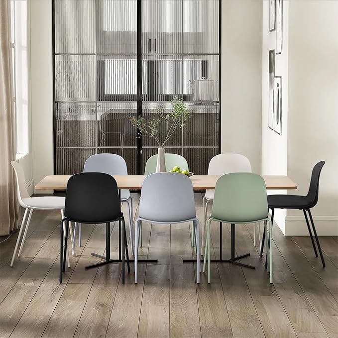 2xhome Modern Stackable Armless Dining Chair | Plastic Shell Seat with Metal Legs | Indoor or Outdoor Use | Home Kitchen Patio (1, Green, Padded Seat)