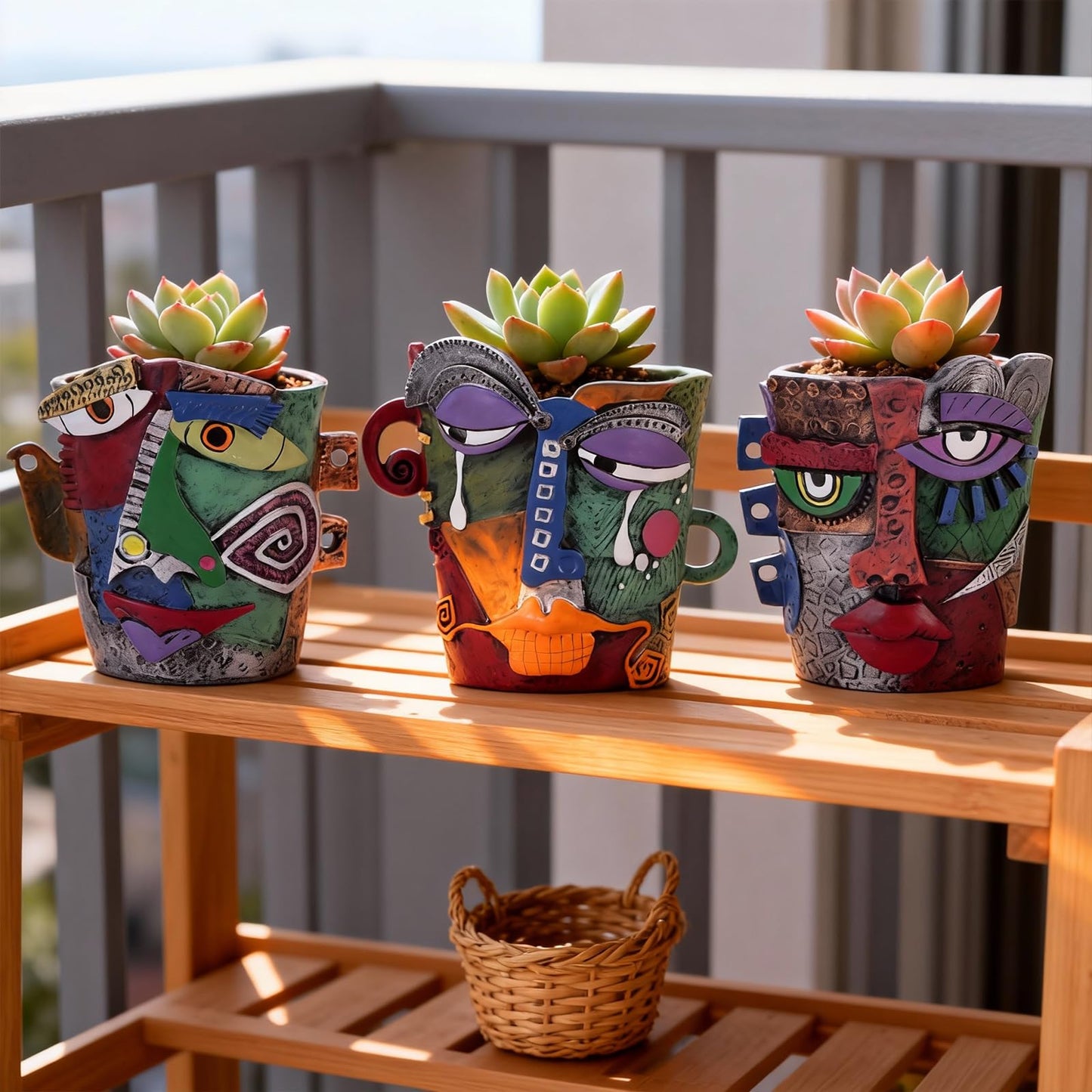 LINYTHER Mini Abstract Face Planter – Small Picasso-Inspired Resin Planter for Succulents, Cacti & Small Plants, Whimsical Decorative Head Planter for Indoor & Outdoor Garden