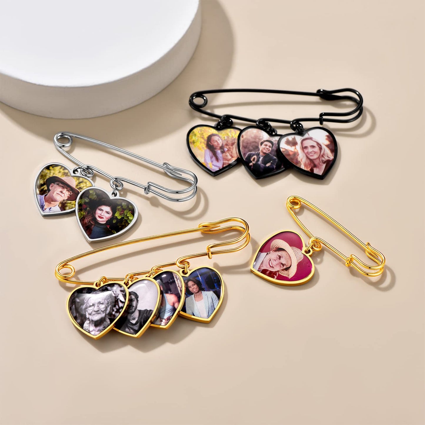 Custom4U Wedding Charms for Bouquet Custom 3 Picutres Customized Photo Pins Heart Shaped Memory Charm Funeral Boutonniere
