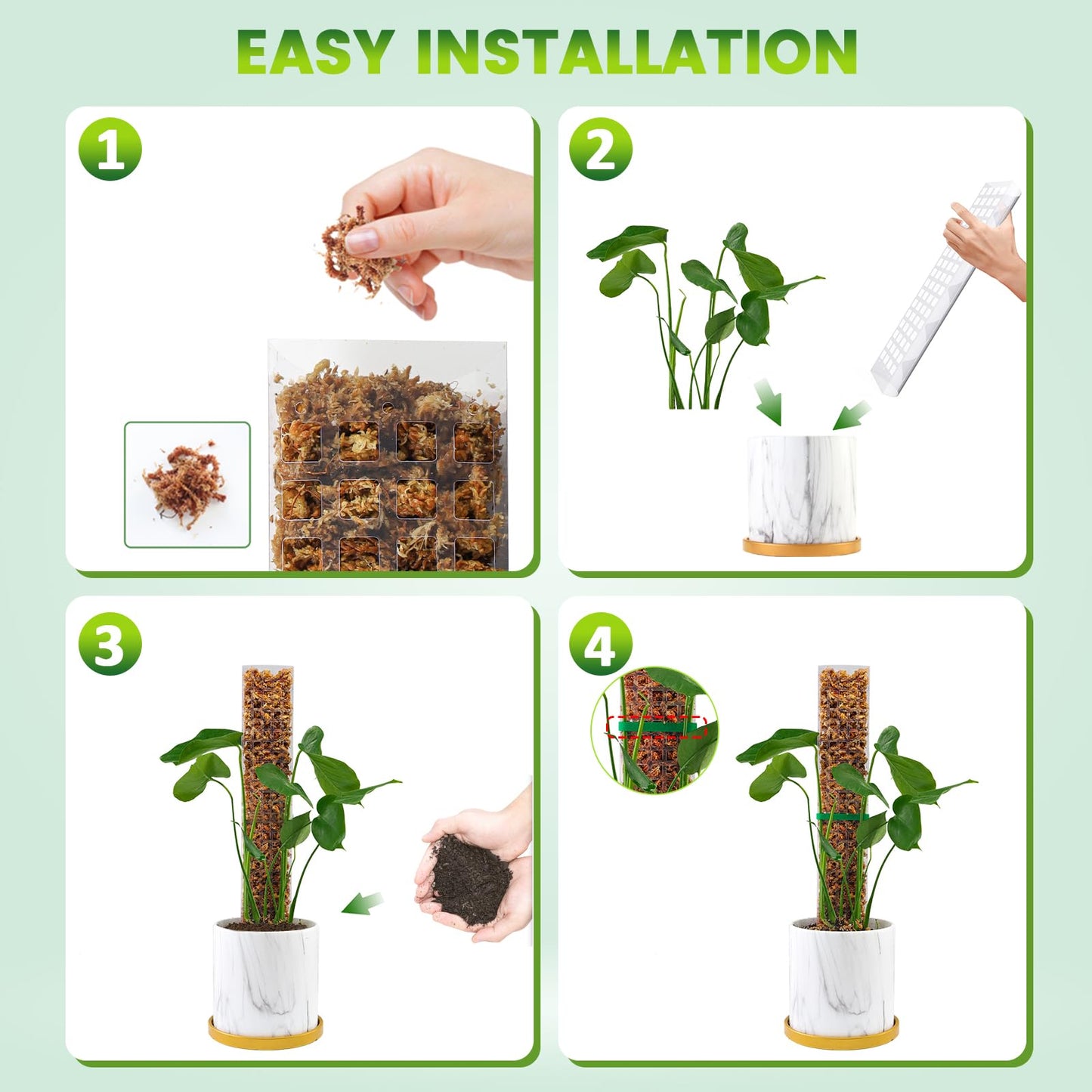 Bluepro 15 Inch 6 Pcs Plastic Moss Pole for Plants Monstera, 6×15'' Plant Poles for Climbing Plants, Plant Support for Indoor Plants Work with Sphagnum Moss