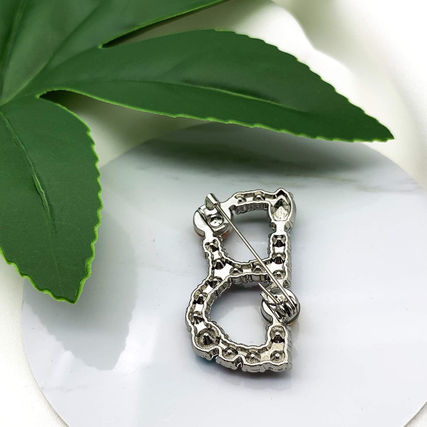 XGALBLA Letters B Plated Metal Stone Clear Colorful Crystal Lapel Pin Brooches Collar(Silver Tone)