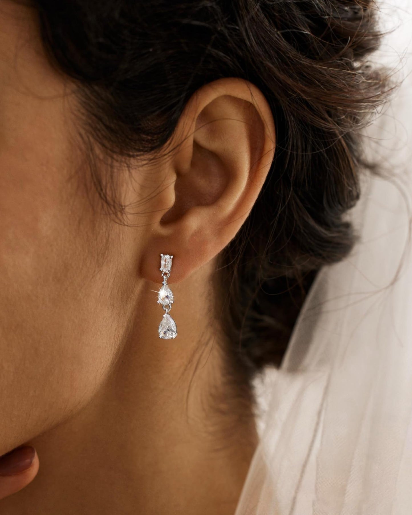 925 Sterling Silver Dangle Earrings for Women Trendy - Brides Drop Dangle Cubic Zirconia Elegant Prom Bridal Bridesmaids Wedding Anniversary Dangling Jewelry