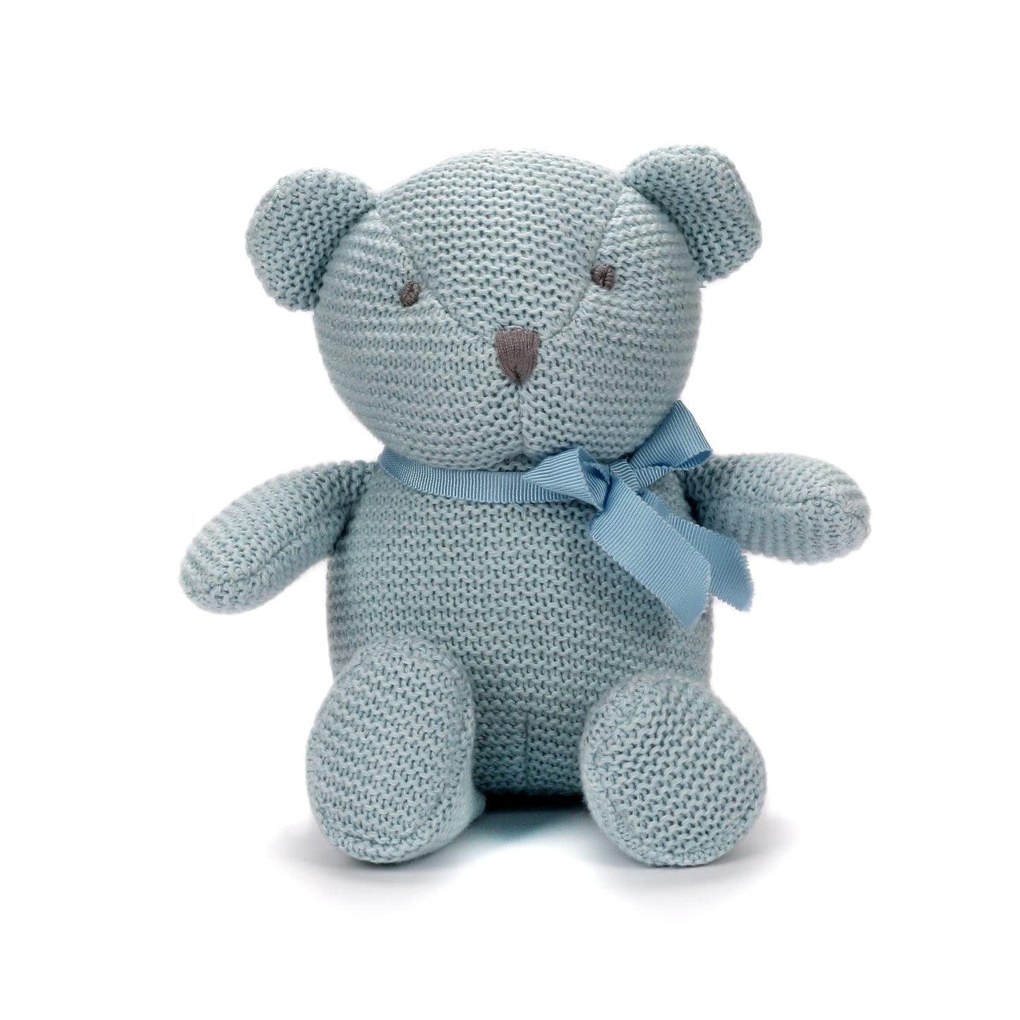 FLUFFYFUN 100% Organic Cotton Blue Teddy Bear Plush, 6.5" Baby Stuffed Animal for Newborn