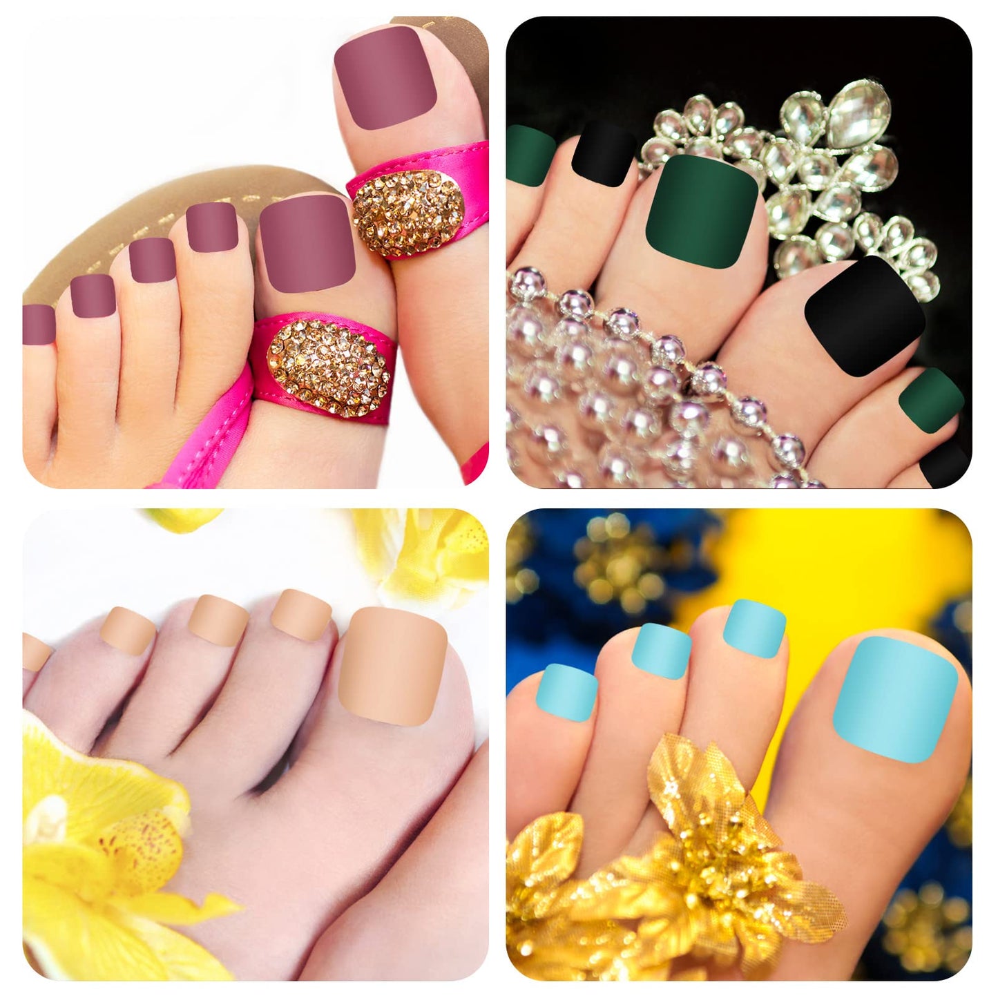 Maitys 336 Pieces 12 Sets Toenail Press on Fake Toe Nails Short Square False Glue on Solid Color Full Cover Press Nails Matte Fake Toenails for Women(Chic Colors)