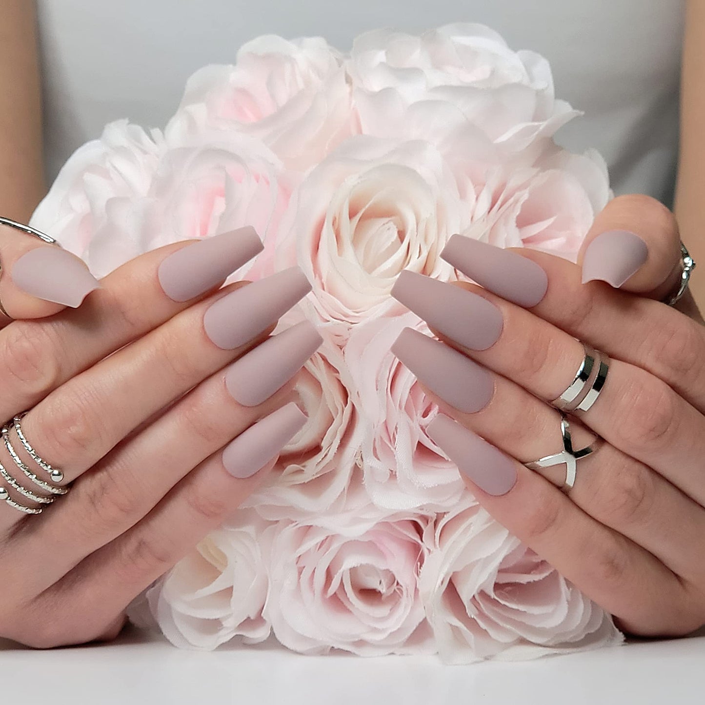 Hypnaughty 24 Pcs Tuscany Nude Matte Luxury Coffin Press-on Nails with Glue (ABS, Nude, Beige, Long)