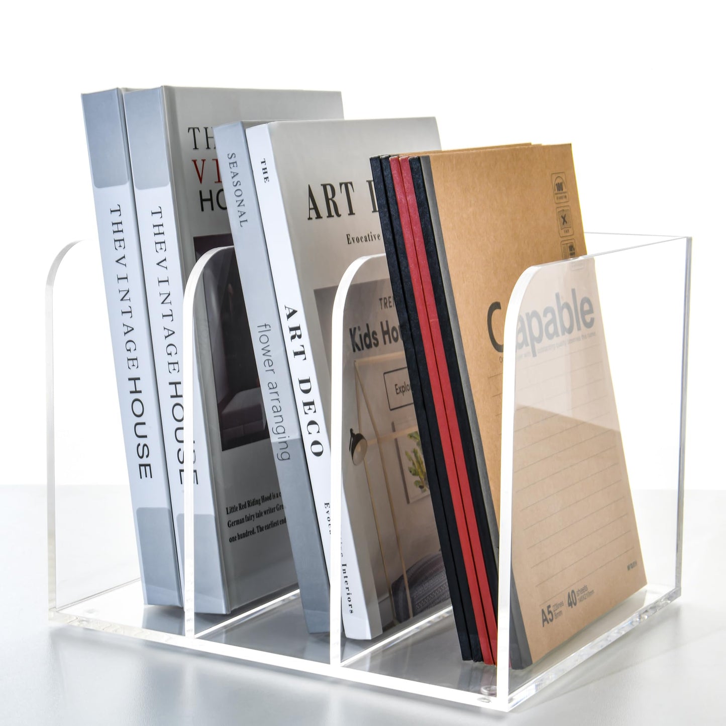 AIMOLLY 3 Vertical Compartments Clear Acrylic Magazine & File Holder – Multipurpose Desk Organizer for Documents, Tablets, Magazines, Books – Office/Home/Classroom Rack