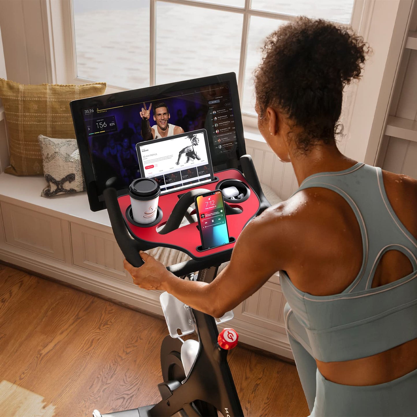 Qsxou Desk Attachment for Peloton Bike (NOT Bike+) Tray Holder for Phone, Cup, Tablet, Ergonomic Platform Tray Accessories for Peloton Spin Bikes