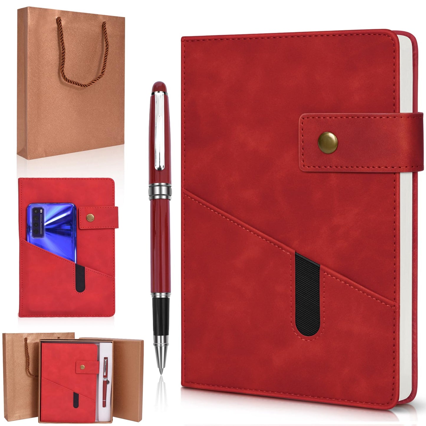vfaejll A5 Lined Leather Journal Notebook,Hardcover Journal Set with Pen and Gift Box,100Pages 100gsm Thick Ruled Paper Daily Diary for Men Women School,Travel,Business,Work,Writing 5.9" X 8.4"