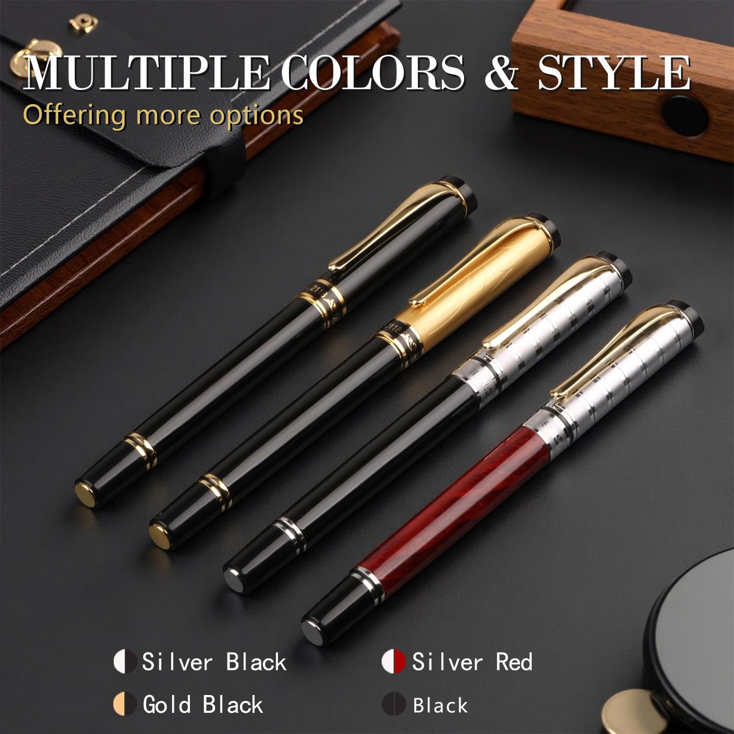 Shiduode Luxury Gel Ballpoint Pens,Personalized Black Ink Pen Set with 6 Pcs Extras Replaceable Metal Refills, Ultra-Smooth Writing Experience, Perfect for Gifts,Business,Office