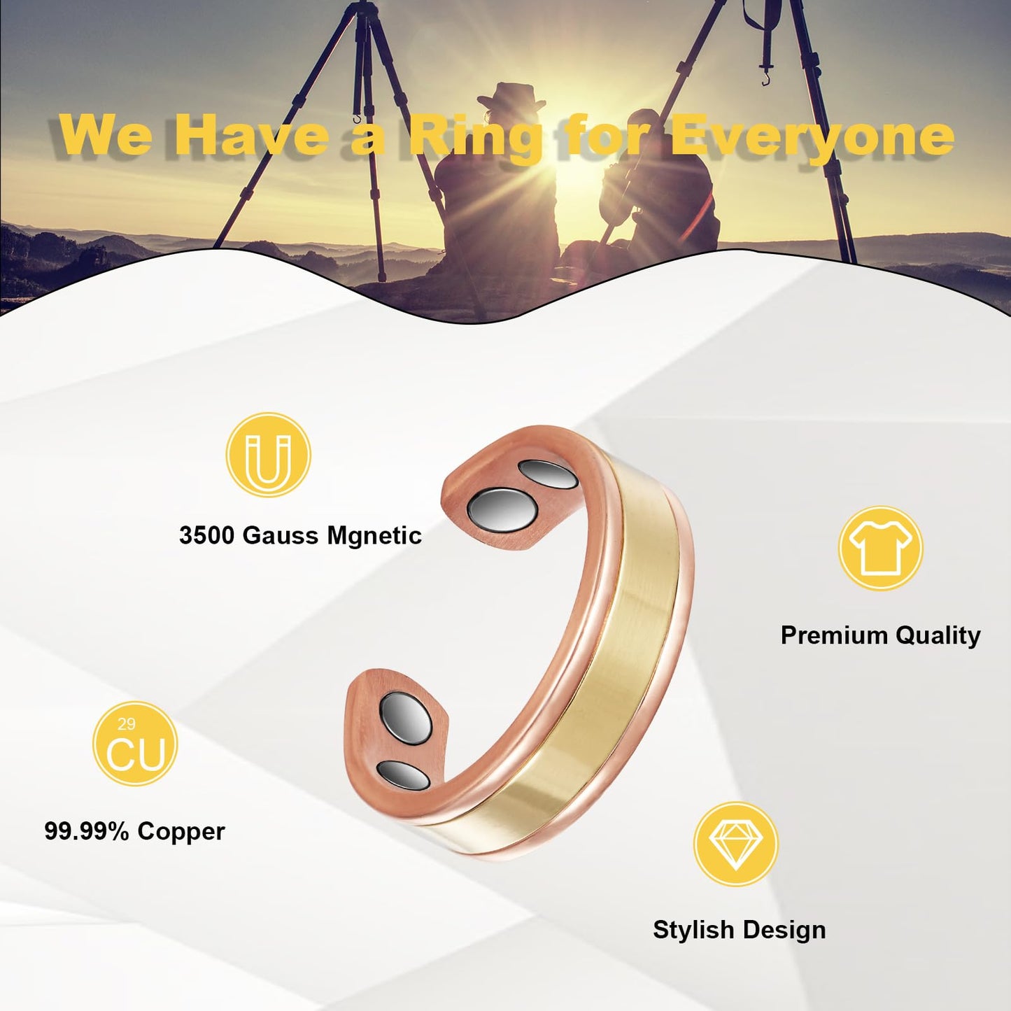 EnerMagiX Copper Rings for Women, Pure Copper Two-Tone Gold Adjustable Magnetic Ring,Copper Jewelry Present (0948)
