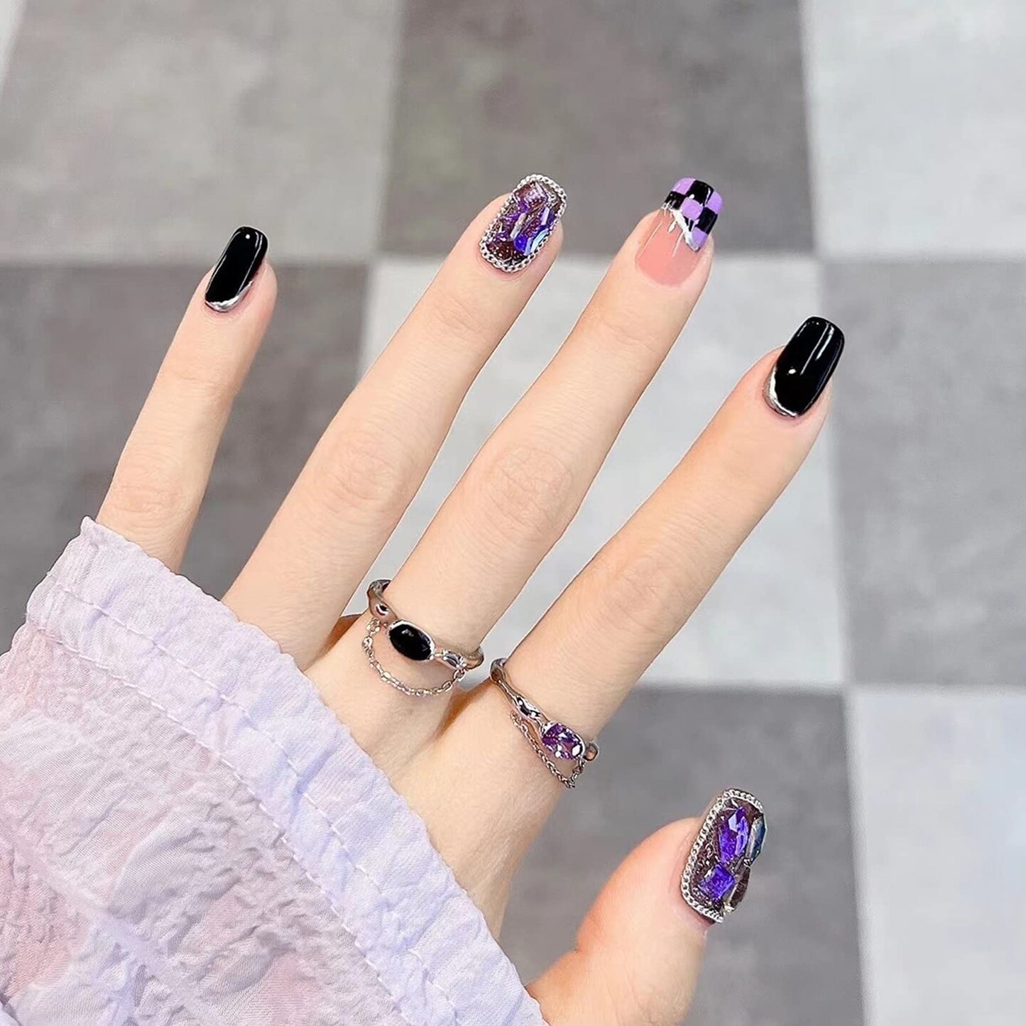 Light Rain Small Size Hand-made Press on Nails, 3D Gel UV Finished False nails with Design by Professional Manicurist