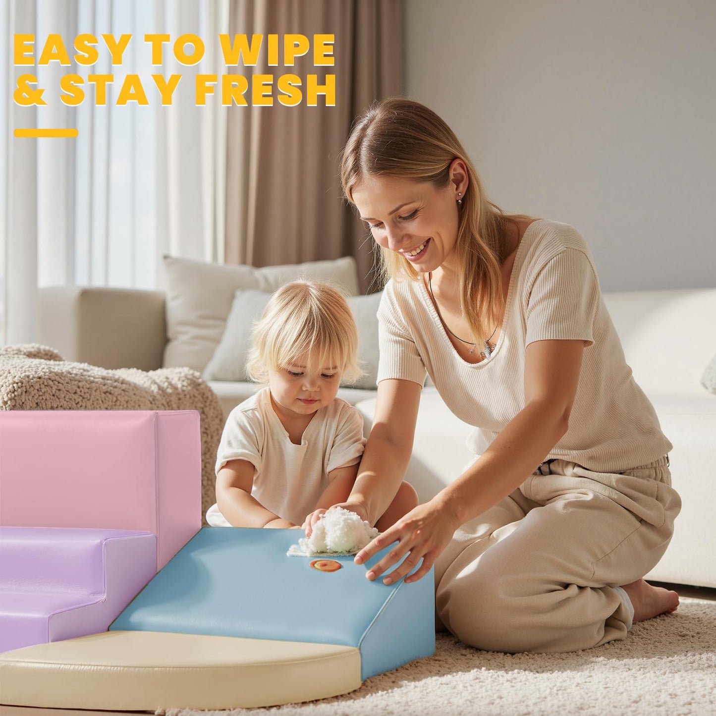 Hoohtoot Foam Climbing Blocks for Toddlers: 6-Piece Soft PU Leather Set - Indoor Climbing and Crawling Toys - Baby Play Gym - Kids Learning Play Structure for Preschool