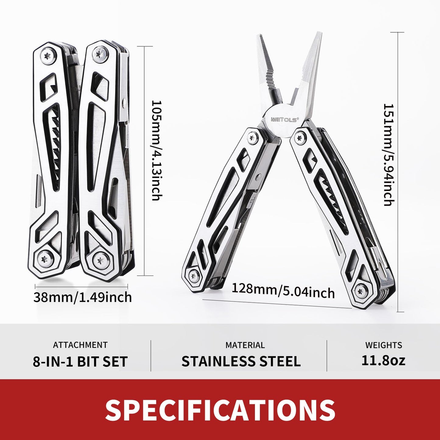 Multitool with Pocket Knife, Birthday Gifts for Men Women Mom Dad, WETOLS 21-in-1 Stainless Steel Pliers with Screwdrivers, Self-locking Multi tools with EDC Sheath, Ideal for Home, Camping, Survival