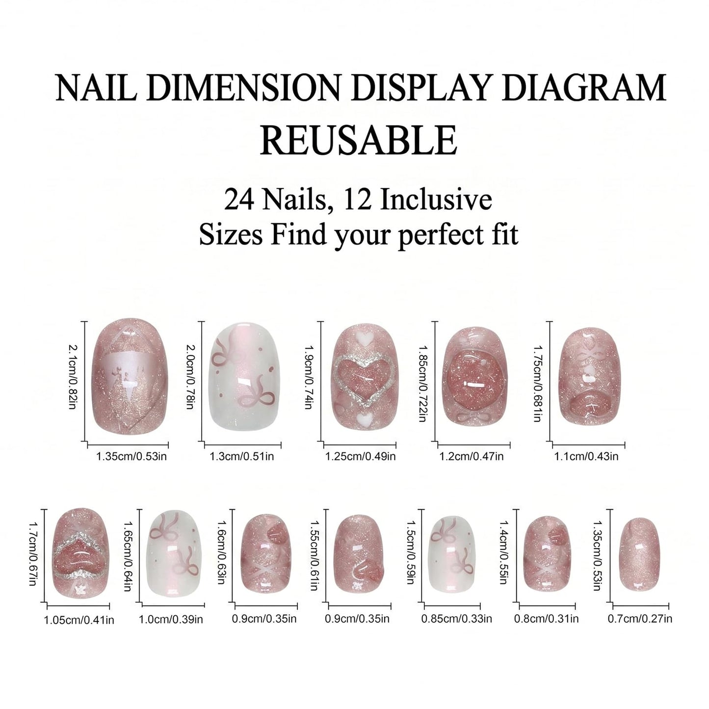 IMSOHOT Oval Press on Nails, Short Fake Nails, Pink Cat Eye 3D Sculpted Heart Bow Castle, 30 Pcs Reusable Glue on Nails for Women