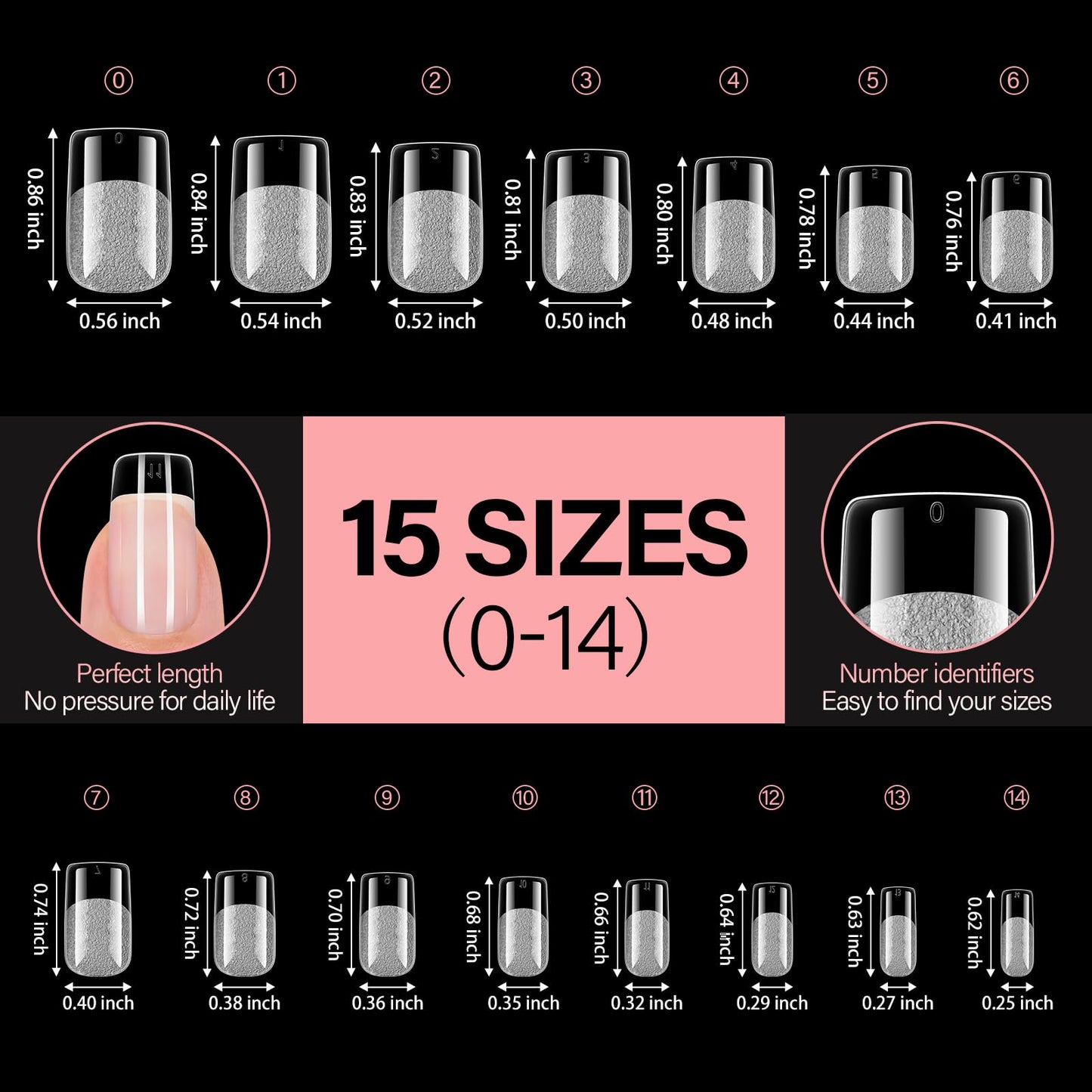 AILLSA Short Square Nail Tips - Half Matte False Nail Tips 15 Sizes 120pcs Pre-filed Nails Tips, Fake Tips Press on Nails for Home Salon Daily Nail Art