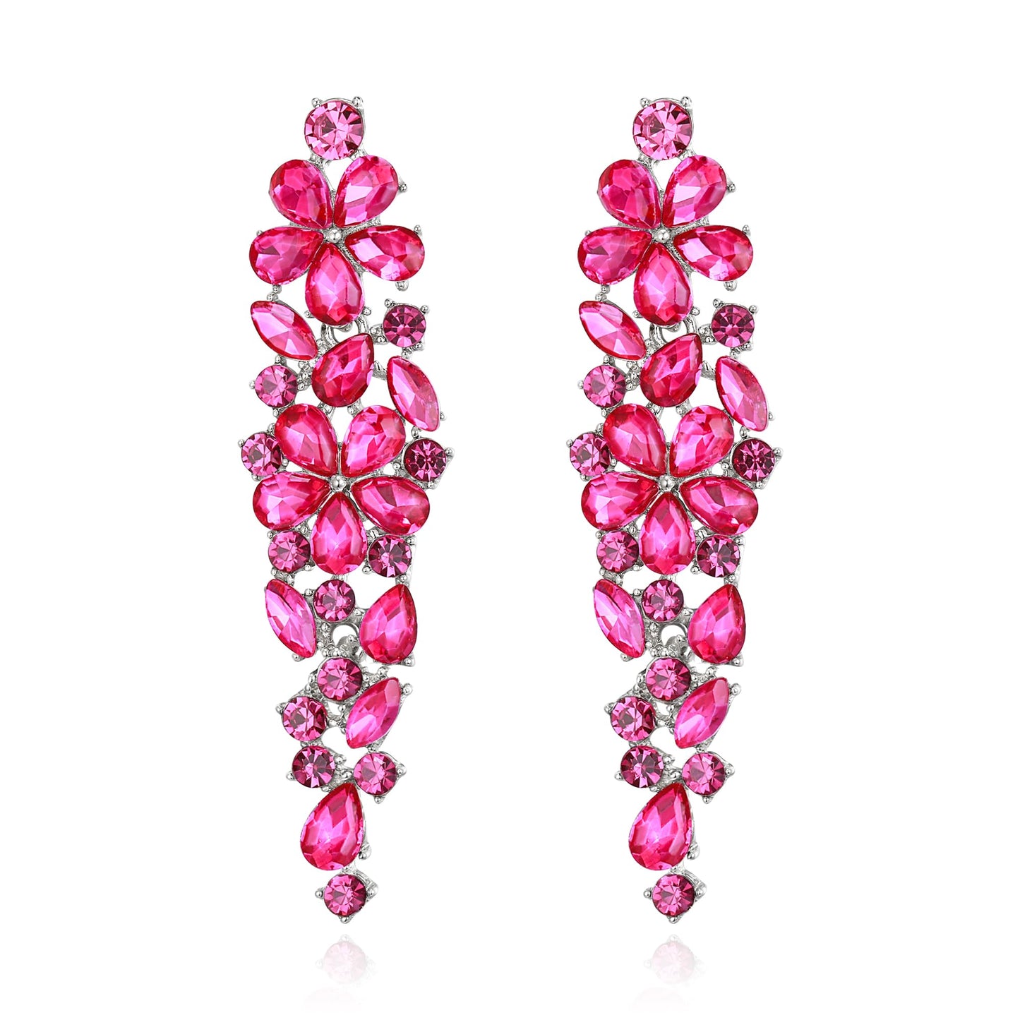 EleQueen Wedding Dangle Earrings, Elegant Floral Crystal Jewelry for Bride Bridesmaid Rose Silver-Tone