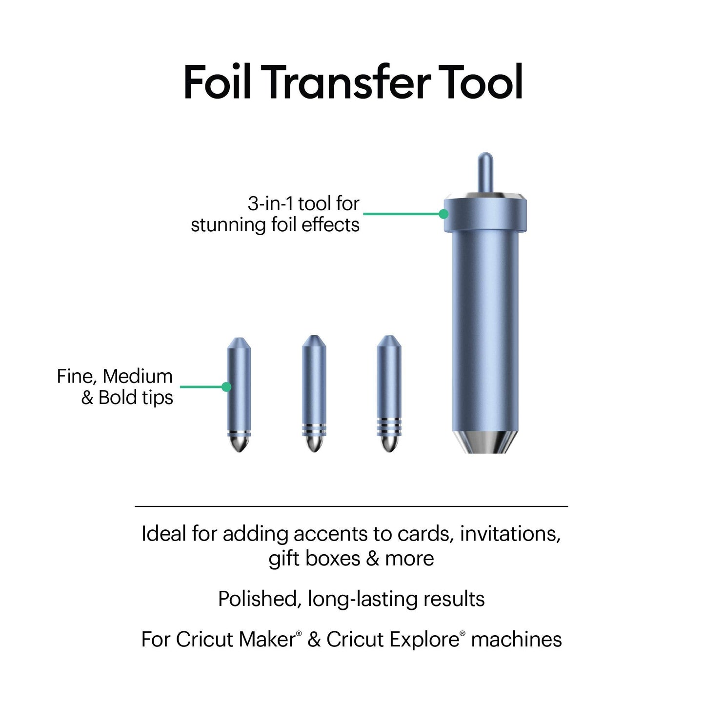 Cricut 2008727 Foil Transfer Kit, Explore Maker Machines, 3 Tips - fine, Medium & Bold