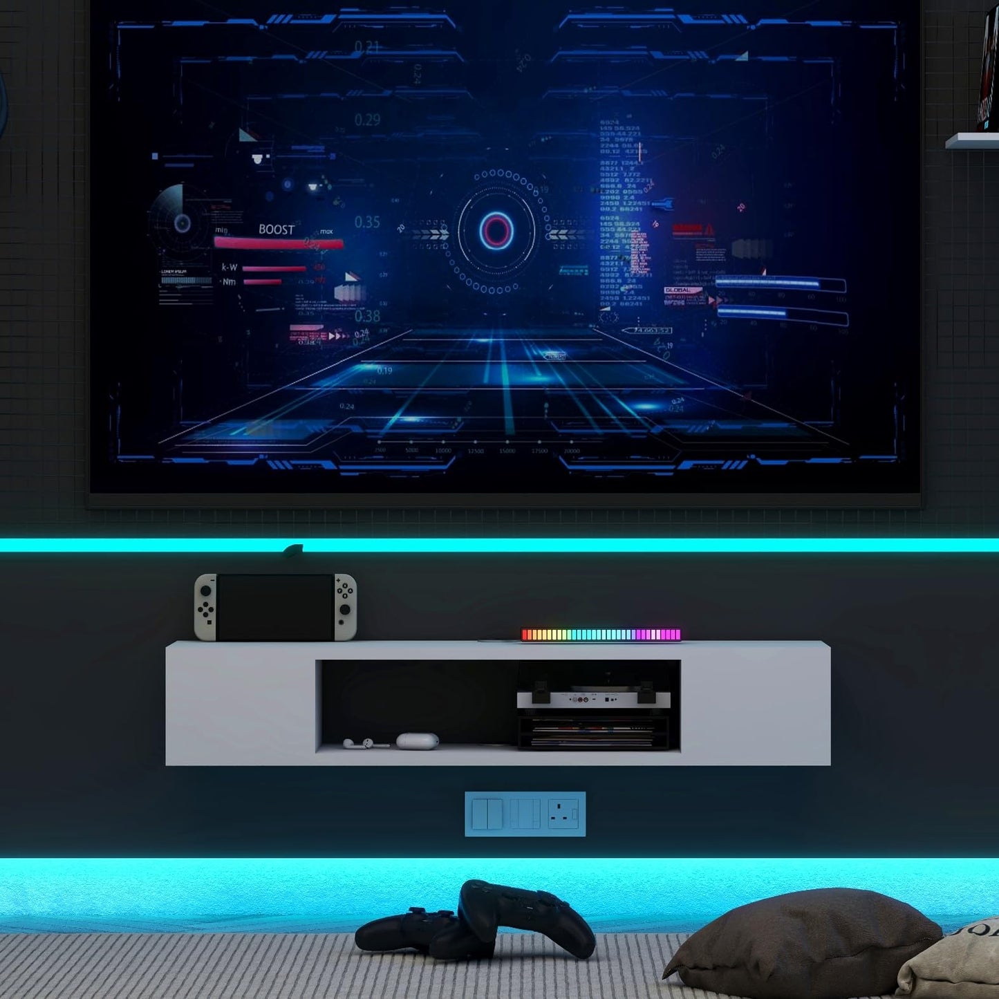 GHC Floating TV Stand, Wall Mounted Entertainment Center and Cabinet Shelf, Media Console for DVD Player, Space-Saving Under TV Shelf for Bedroom, Living Room (White)