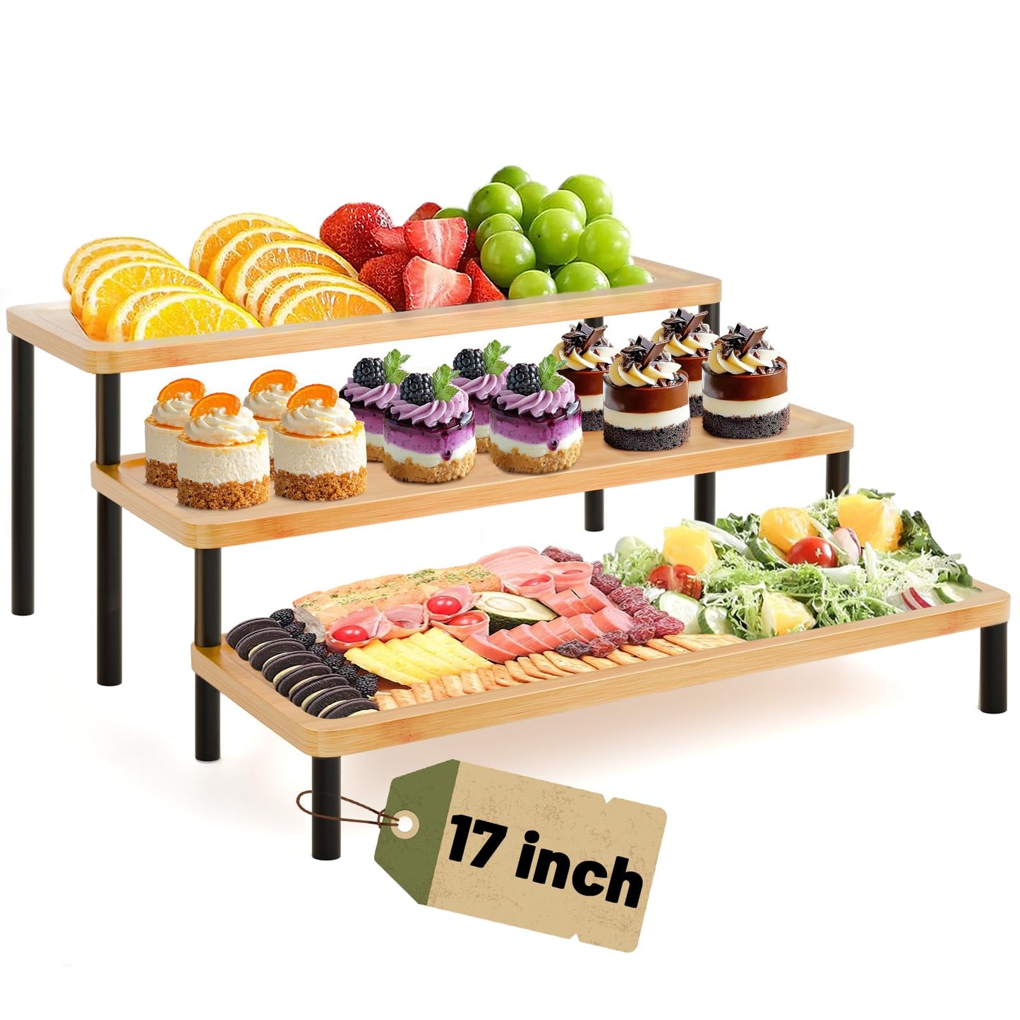 3 Tier Serving Tray Set,17" Serving Tray Stand & Platter Tower Plate for Party Supplies,Reusable Trays for Food Fruit Cookie Afternoon Tea Hosting, Appetizer,Dessert Table Display Set