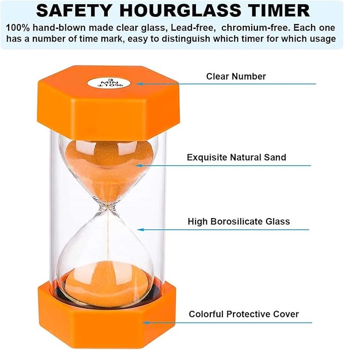 1 Minute Sand Timer SuLiao Hourglass, Unbreakable Orange Sand Watch, Reloj de arena 1 Minuto, Plastic Hour Glass Sandglass Timer for Kids, Classroom, Home, Decoration