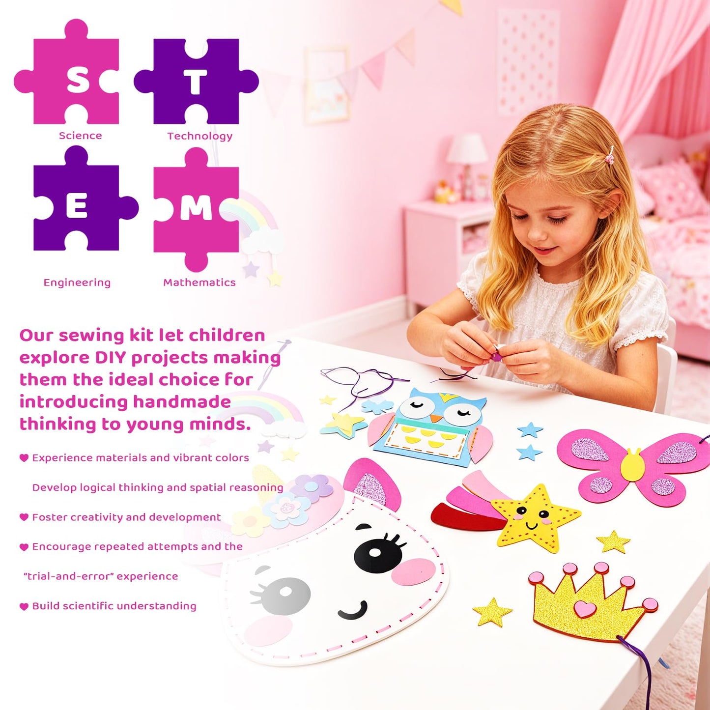 powerful xishan Sewing Kit for Kids, Unicorn 9 Thick Easy DIY Projects Sewing Kits, Beginners Girls Arts & Crafts for Ages 5+, Instructions & Felt, Birthday Gifts, Enlightenment