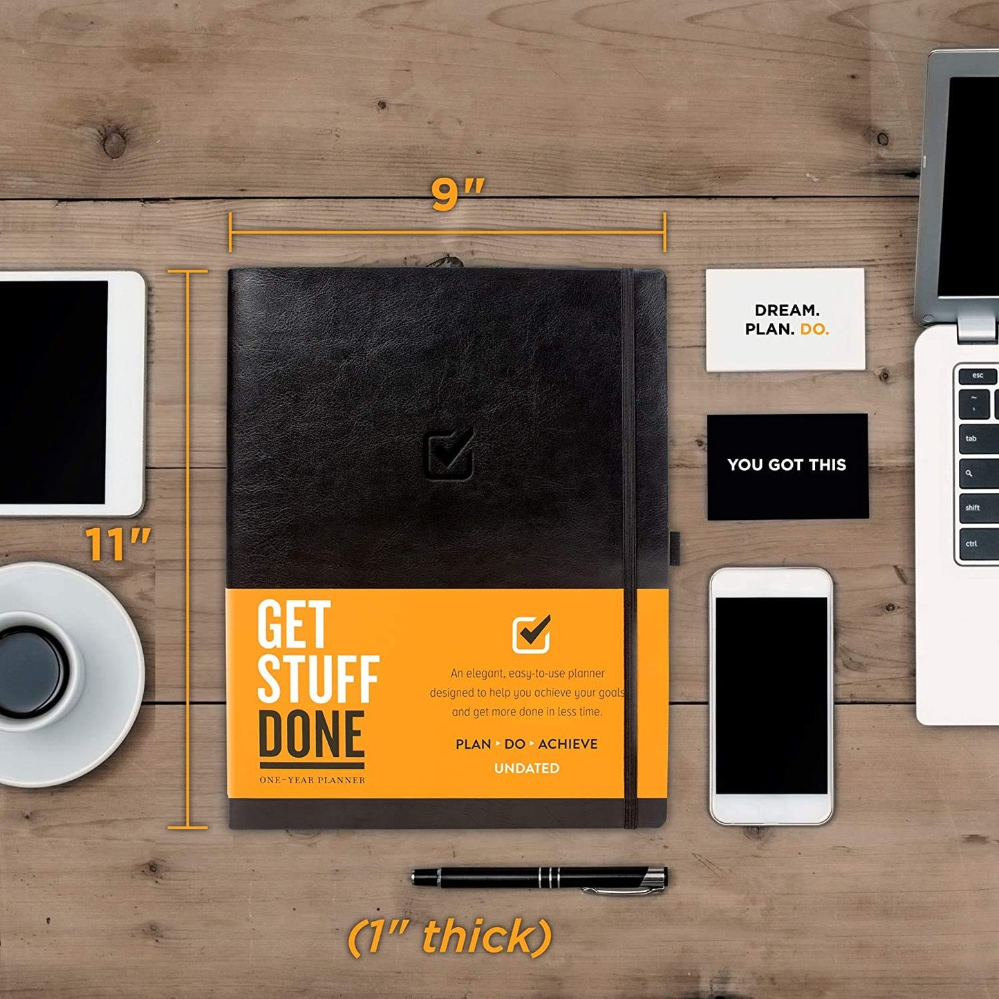 Get Stuff Done Planner for Productivity - 1 Year Undated Daily Planner, 8.5- x 11- - Sturdy & Smart Organizer for Goal Setting - Personal Organizer for Men & Women