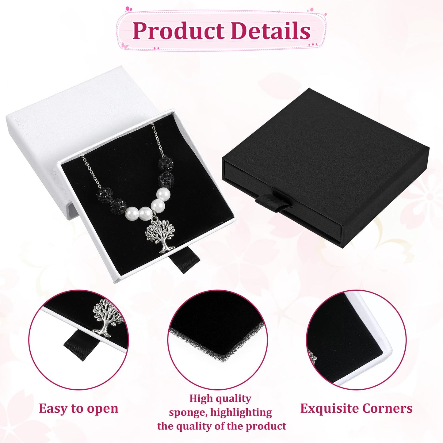 ZEYIYER 2Pcs Small Bracelet Gift Box, Jewellery Box Drawer Type, Cardboard Jewellery Gift Case for Necklace, Chain, Earrings (Black White)