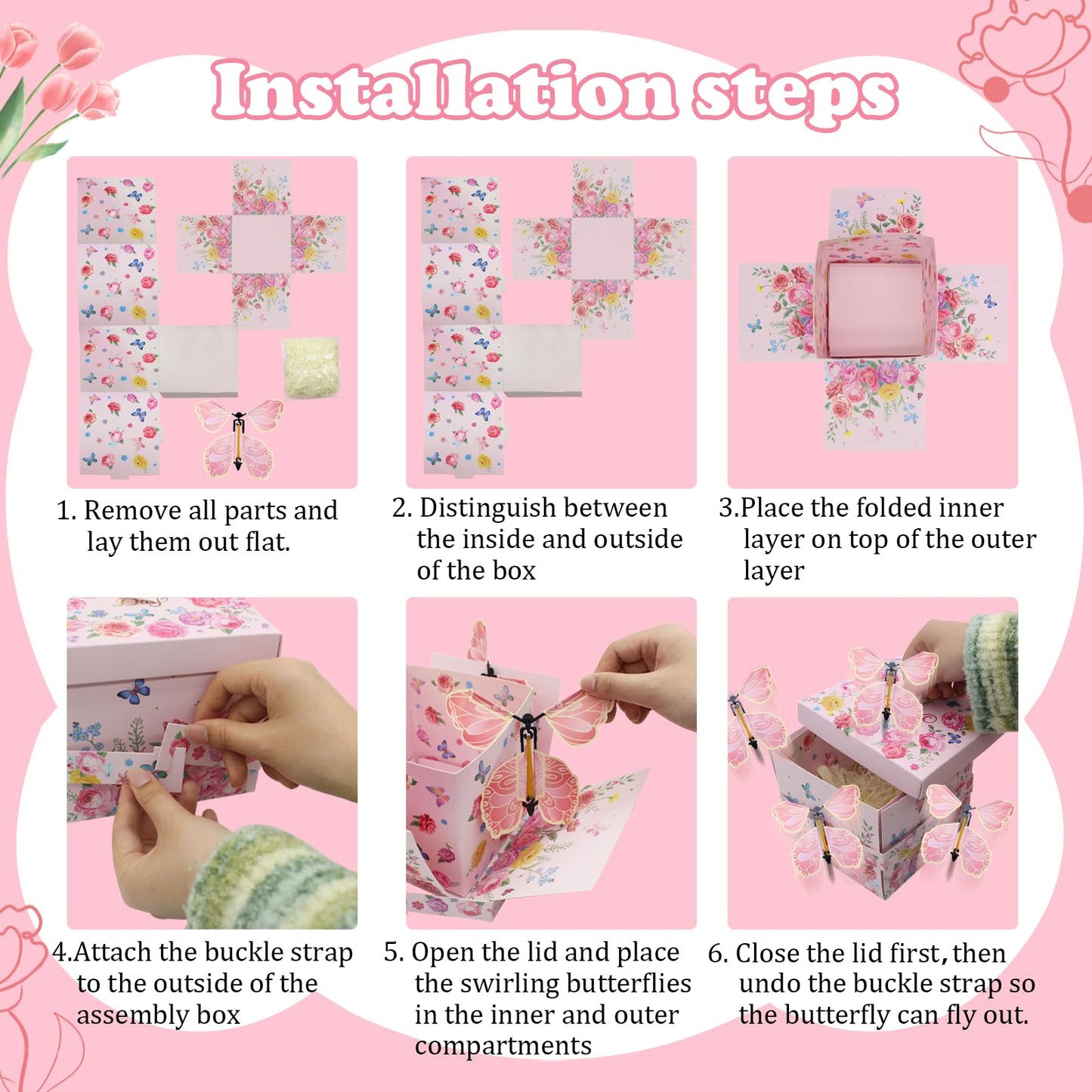 Timisea Flying Butterfly Surprise Explosion Gift Box,Butterfly Explosion Gift Box,Surprise Box,Contains Four Flying Butterflies,Suitable for Mother's Day, Birthday