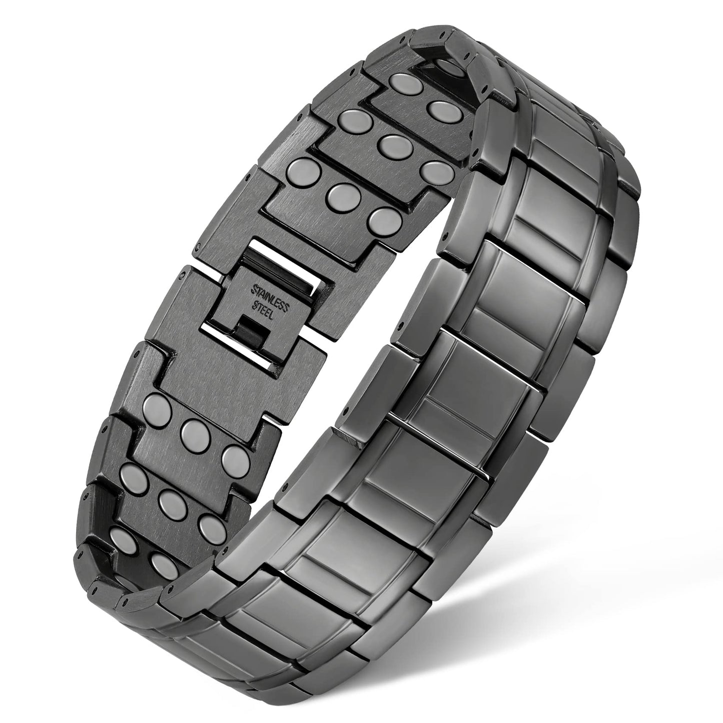 Feraco 3X Magnetic Bracelets for Men Titanium Steel Magnetic Bracelet with 3 Rows Magnets (Gray)