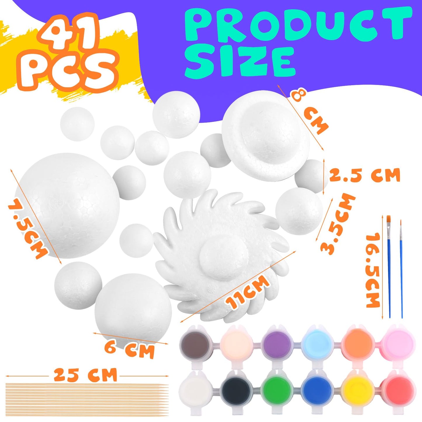 Solar System Model Foam Ball Kit, Planet Model Crafts Includes 14PCS Mixed-Sized Balls, 12 Color Pigments, 12PCS Long Sticks, 2PCS Painting Brushes for School Classroom DIY Projects, Science Projects