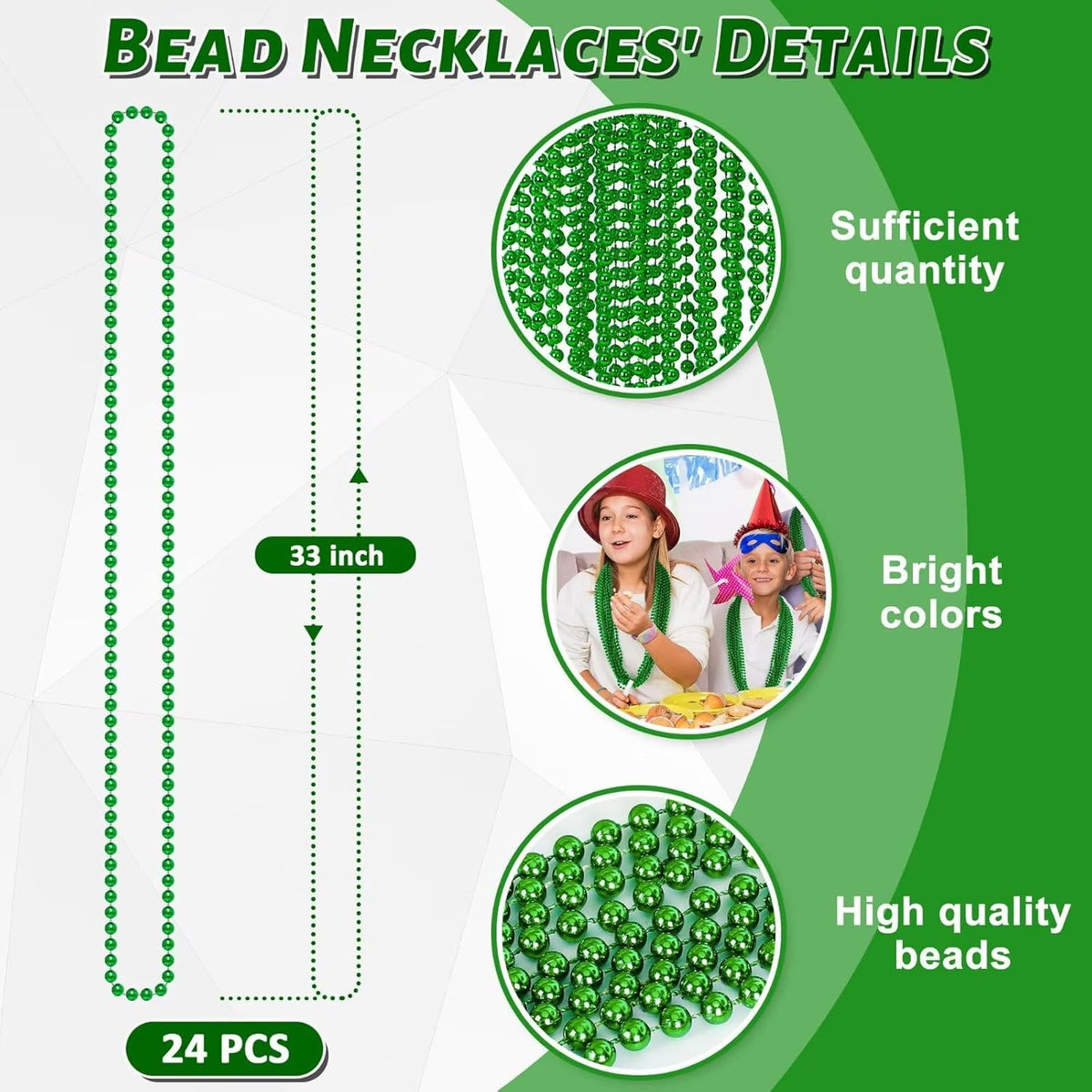 St Patricks Day Beads, 24PCS Christmas Beaded Necklace Accessories, Mardi Gras Beads Necklaces, Festival Parade Throw Accessories for Mardi Gras St. Patricks Christmas Party Wedding Supplies