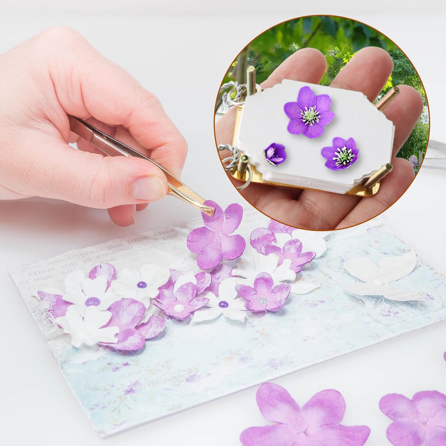 RJLCTH 2 Pcs Micro Flower Press Keychain, Portable Mini Flower Press with 40 Reusable Blotting Papers for Flower Preservation, Resin Art, Journals, Scrapbooking and DIY Botanical Crafts