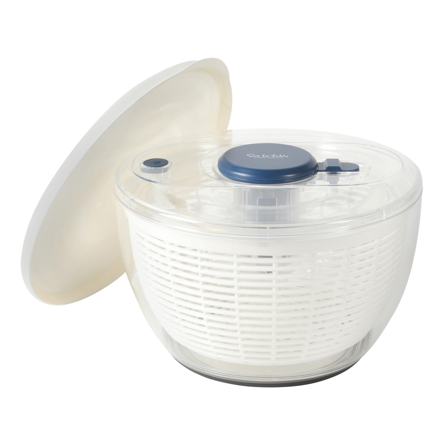 Sur La Table Kitchen Essential 6.3 Qt Salad Spinner, Fruit Wahser, Fruit Washing Bowl with Strainer, Vegertable Cleaner, Salad Cleaner, Lettuce Washer - Navy Blue
