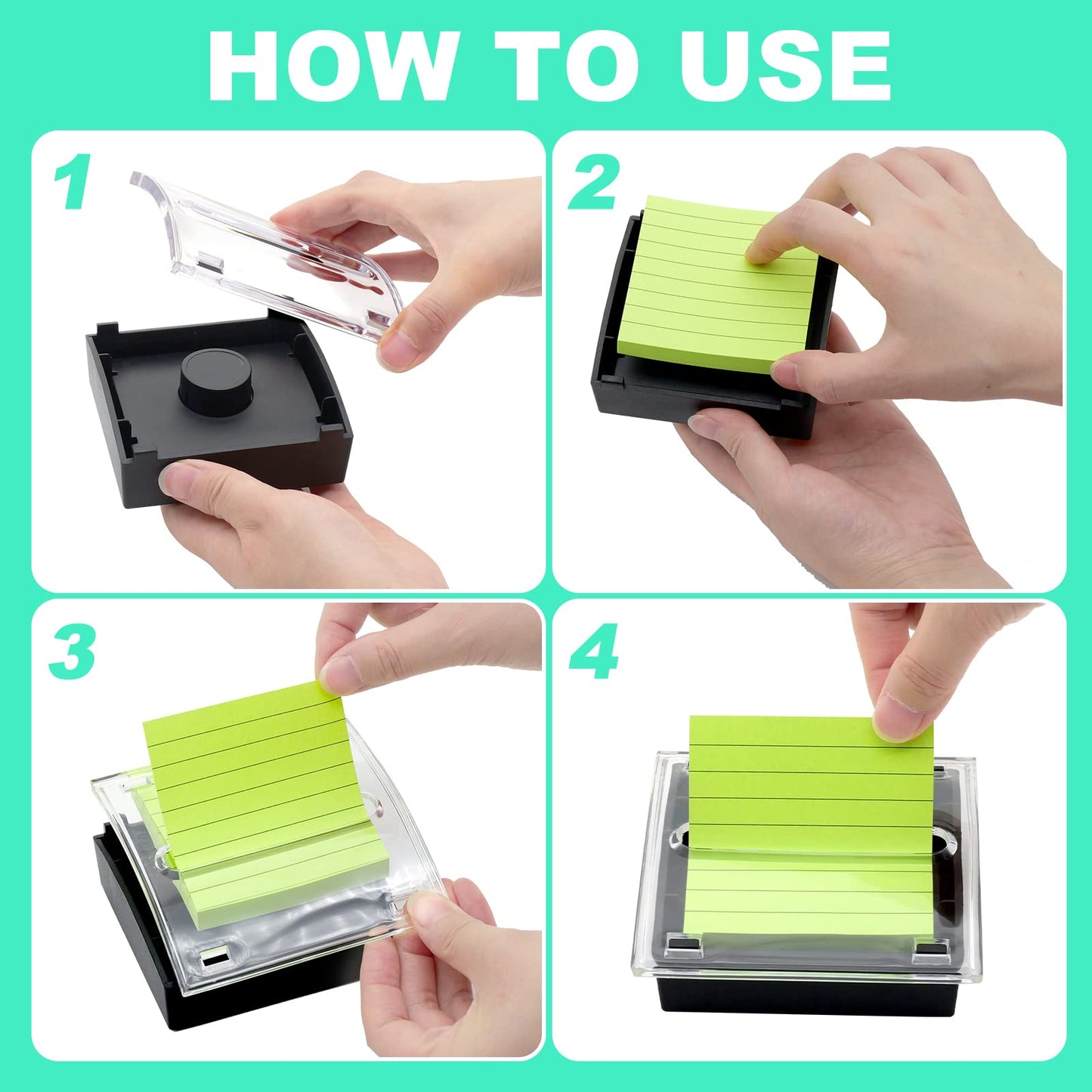 Pop Up Sticky Note Dispenser Sticky Note Holder Pop Up Note Dispenser Transparent Top for 3 x 3 Inch Sticky Notes School Office Home Store Black Base Clear Top (2)