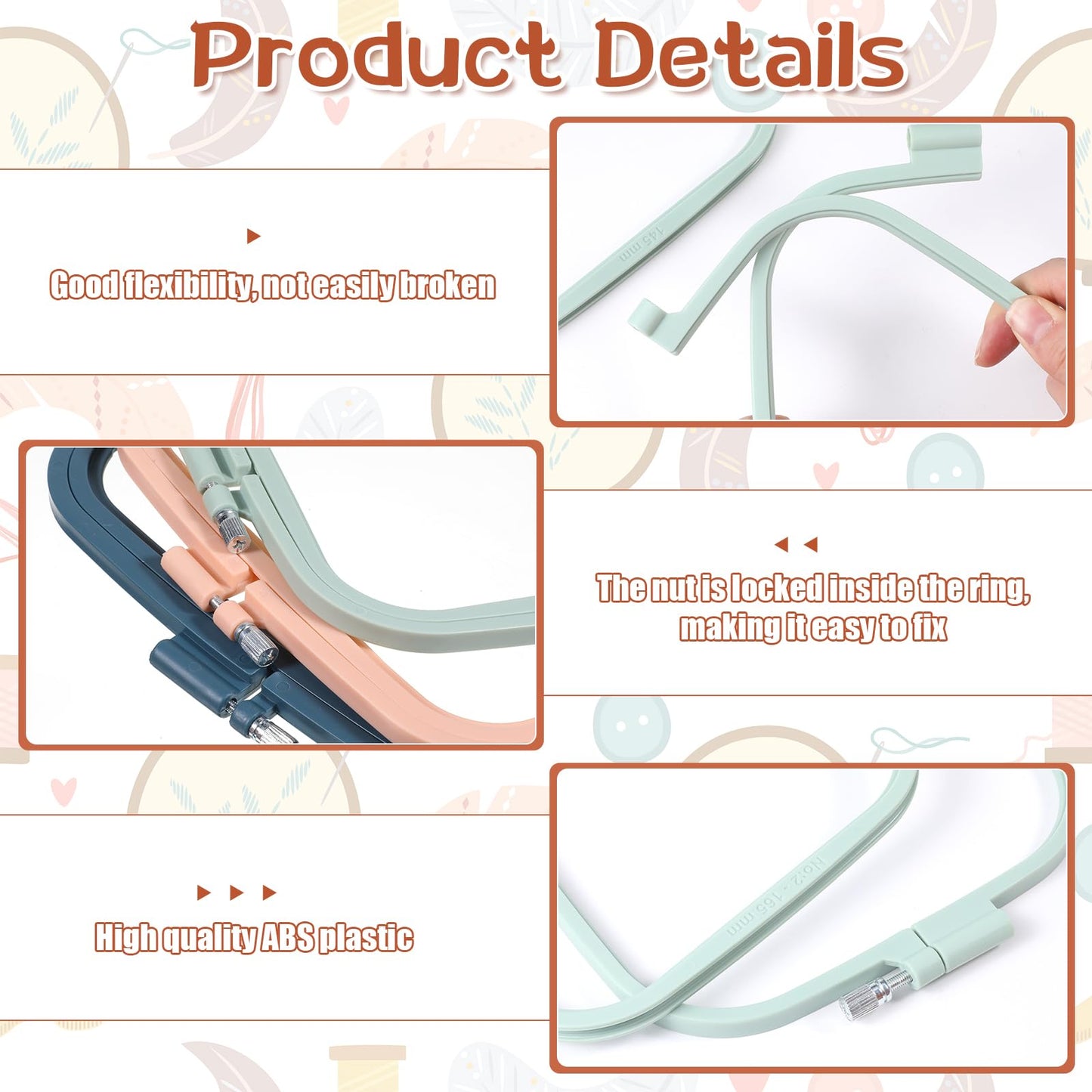 Yuanan 5 Pack 5 Sizes Square Embroidery Hoop, Plastic Embroidery Hoops Cross Stitch Hoops Reusable Embroiderys Hoop for Sewing, Needlework, DIY Projects-2.9"/4.3"/6.5"/7.7"/11"