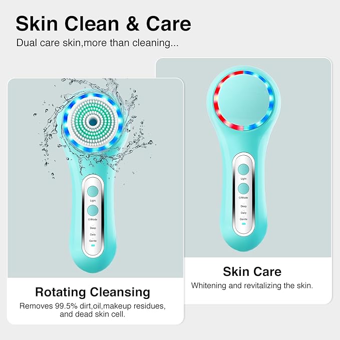 Face Scrubber Exfoliator,Facial Cleansing Brushes Rechargeable IPX7 Waterproof with 5 Brush Heads,Electric Face Spin Brush for Exfoliating, Massaging and Deep Cleansing (Blue+White)