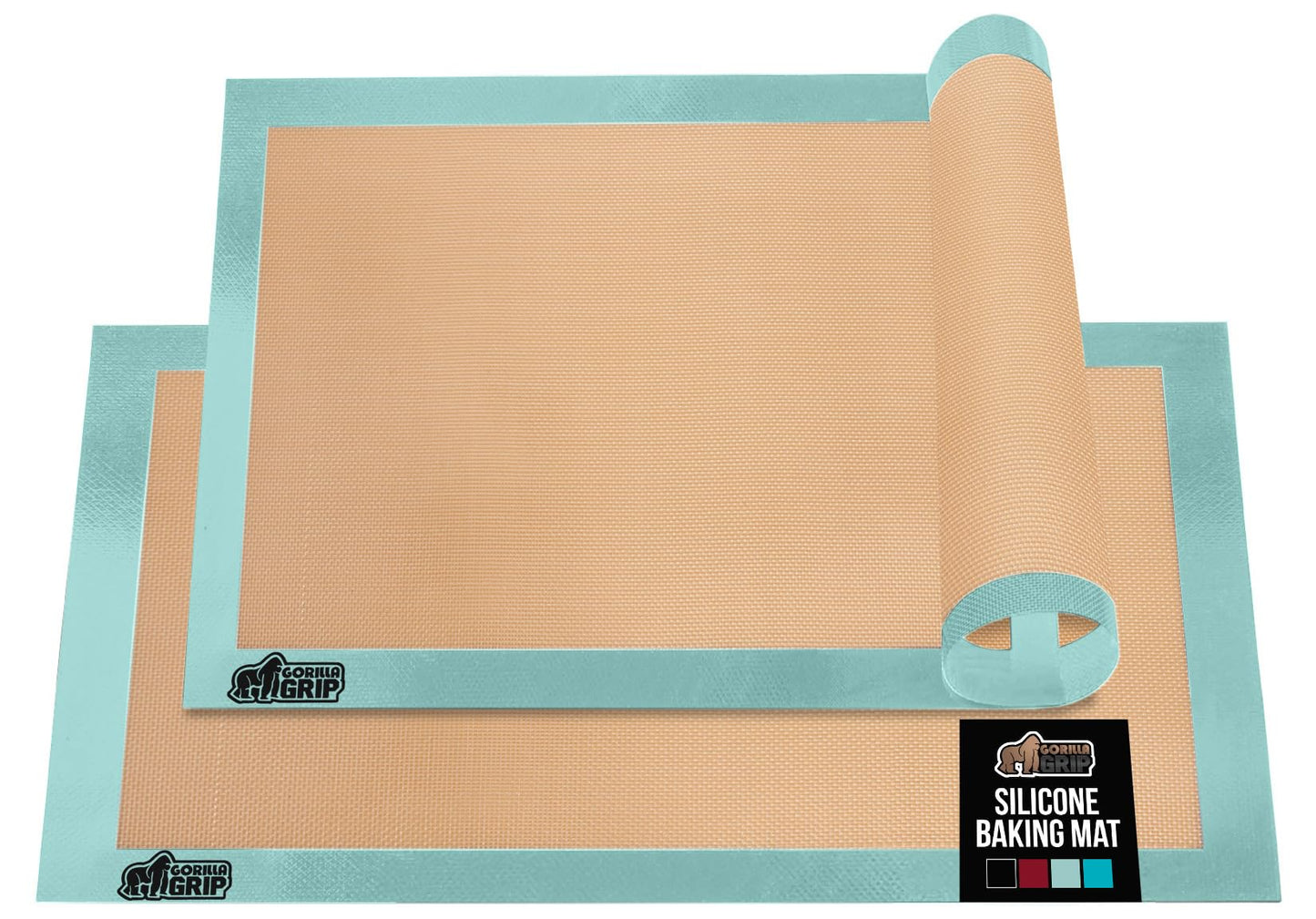 GORILLA GRIP Food Grade Reusable Nonstick Silicone Baking Mat, 16.5x11.87, Half Sheet 2PK, Oven Safe Cookie Sheet Liners, Up to 500 Degrees, No Mess Easy Clean Pastry Mats, Kitchen Essentials, Mint