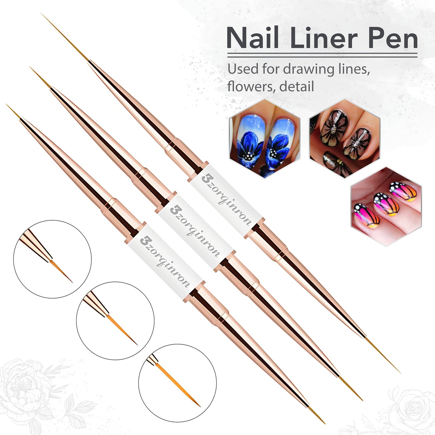 Nail Art Brushes Set, Professional 5Pcs Double-Ended Nail Brush Kit for Details, Long Lines, Ombre & 3D Design-Perfect for DIY Manicures & Salons (White)