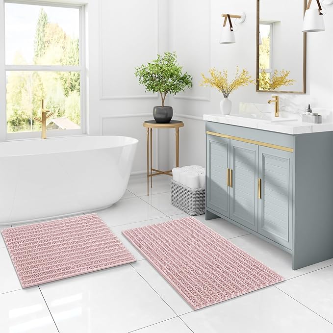 Arotive Luxury Chenille Bathroom Rug Mat, Extra Soft Thick Absorbent Shaggy Bath Rugs, Non-Slip Machine Wash Dry, Plush Bath Mats for Bathroom, Shower and Tub, 30x17, Dirty Pink