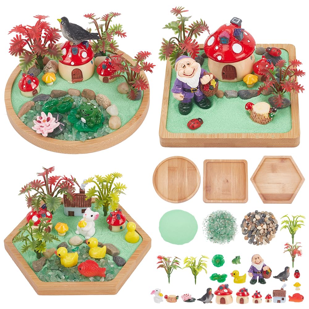 WEBEEDY 3 Sets Miniature Mushroom Zen Garden Kit Sand Craft Kit Ocean Beach Sandbox Decorations Mini Zen Garden Accessories for Home Office Desktop Decor Unique Gift