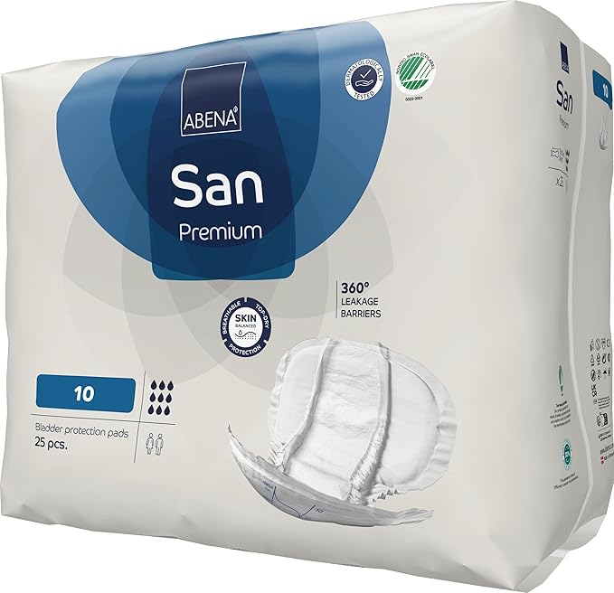 Abena San Premium Incontinence Pads, Heavy Absorbency, (Sizes 8 to 11), Size 10, 25 Count